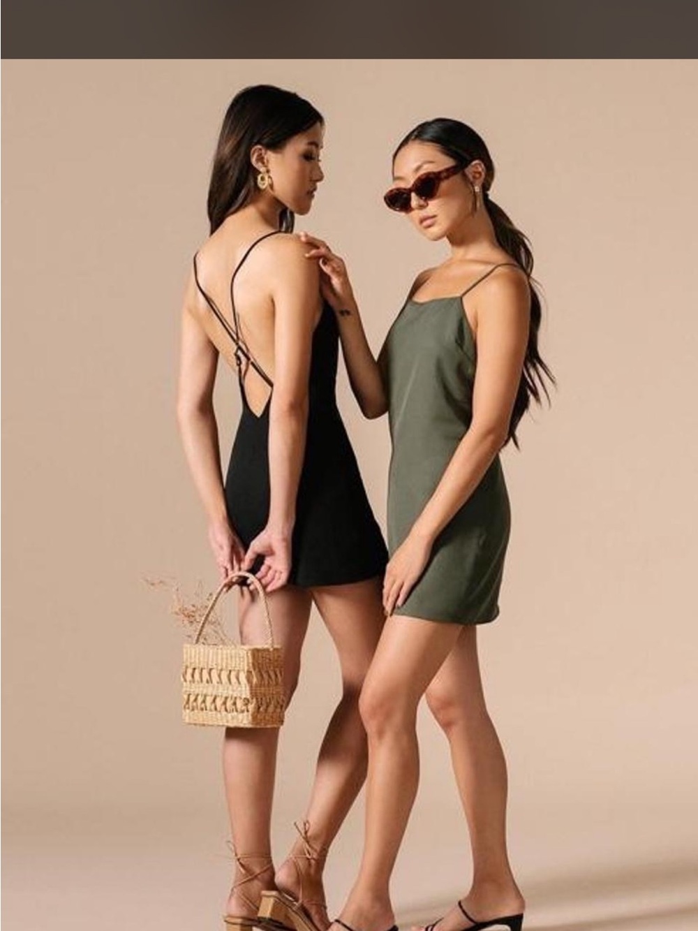 Backless Spaghetti Strap Mini Dress — Olive and Black